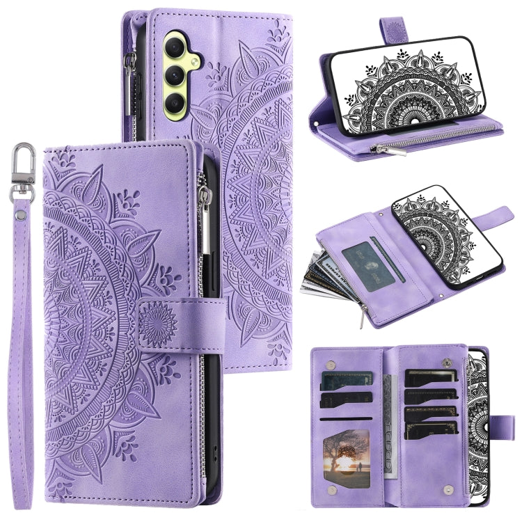 For Samsung Galaxy S25+ 5G Multi-Card Totem Zipper Leather Phone Case(Purple)