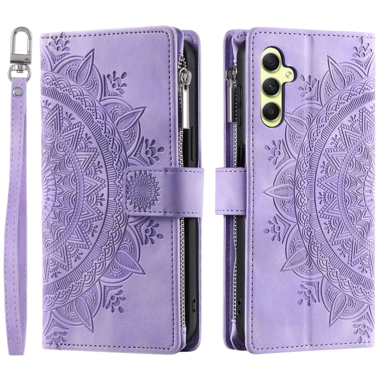 For Samsung Galaxy S25+ 5G Multi-Card Totem Zipper Leather Phone Case(Purple)