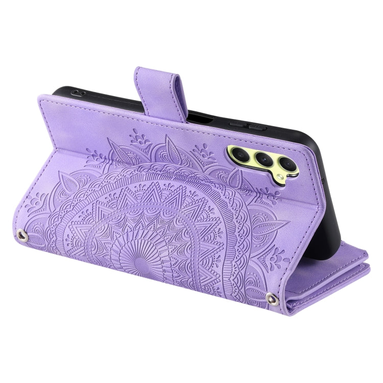 For Samsung Galaxy S25+ 5G Multi-Card Totem Zipper Leather Phone Case(Purple)