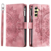 For Samsung Galaxy S25+ 5G Multi-Card Totem Zipper Leather Phone Case(Pink)