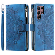 For Samsung Galaxy S25 Ultra 5G Multi-Card Totem Zipper Leather Phone Case(Blue)