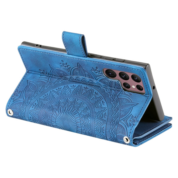 For Samsung Galaxy S25 Ultra 5G Multi-Card Totem Zipper Leather Phone Case(Blue)