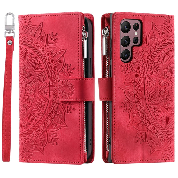 For Samsung Galaxy S25 Ultra 5G Multi-Card Totem Zipper Leather Phone Case(Red)