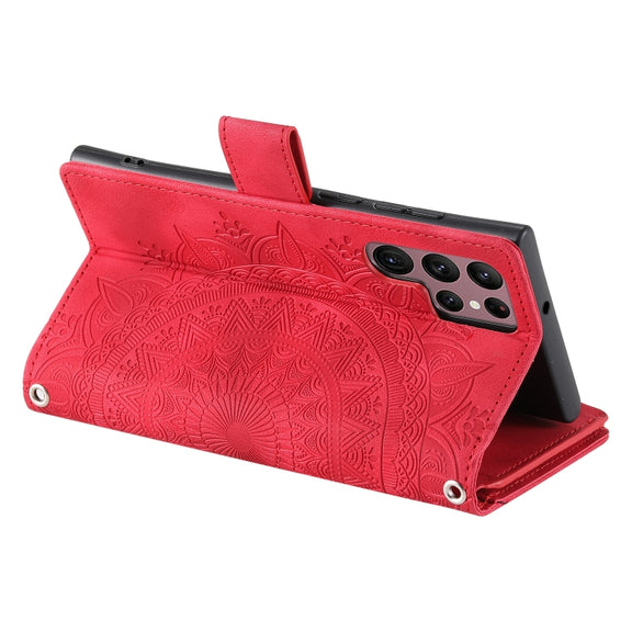For Samsung Galaxy S25 Ultra 5G Multi-Card Totem Zipper Leather Phone Case(Red)
