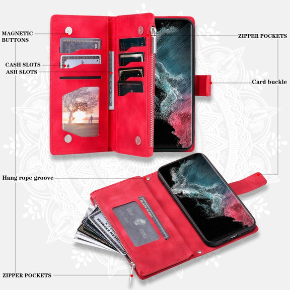For Samsung Galaxy S25 Ultra 5G Multi-Card Totem Zipper Leather Phone Case(Red)