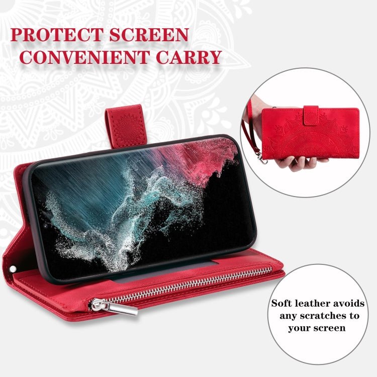 For Samsung Galaxy S25 Ultra 5G Multi-Card Totem Zipper Leather Phone Case(Red)