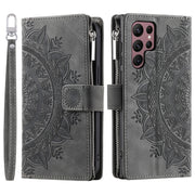 For Samsung Galaxy S25 Ultra 5G Multi-Card Totem Zipper Leather Phone Case(Grey)