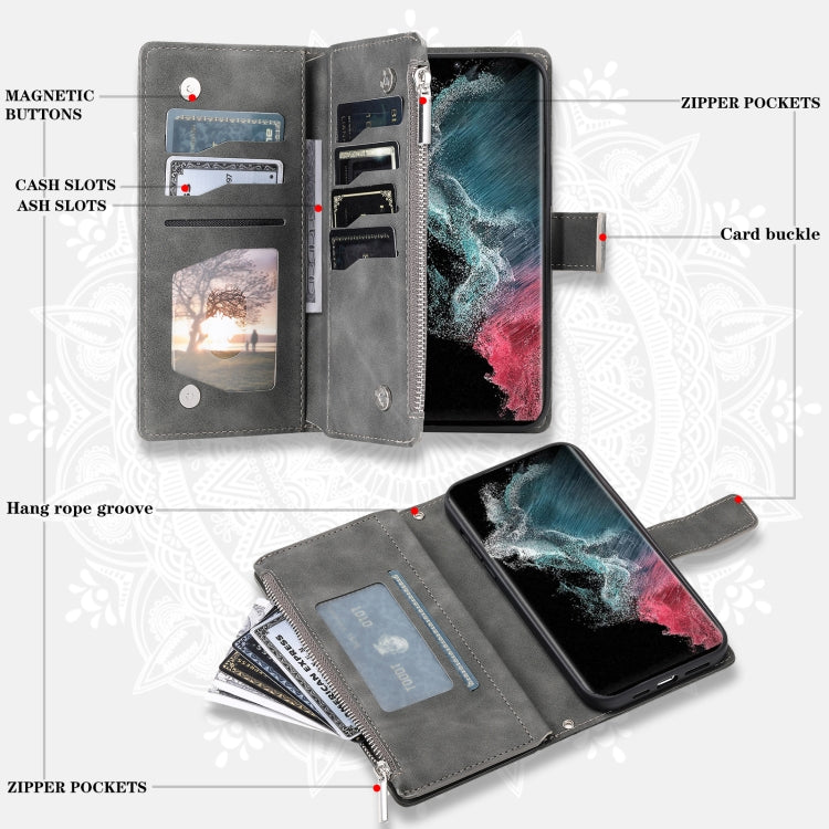 For Samsung Galaxy S25 Ultra 5G Multi-Card Totem Zipper Leather Phone Case(Grey)