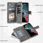 For Samsung Galaxy S25 Ultra 5G Multi-Card Totem Zipper Leather Phone Case(Grey)