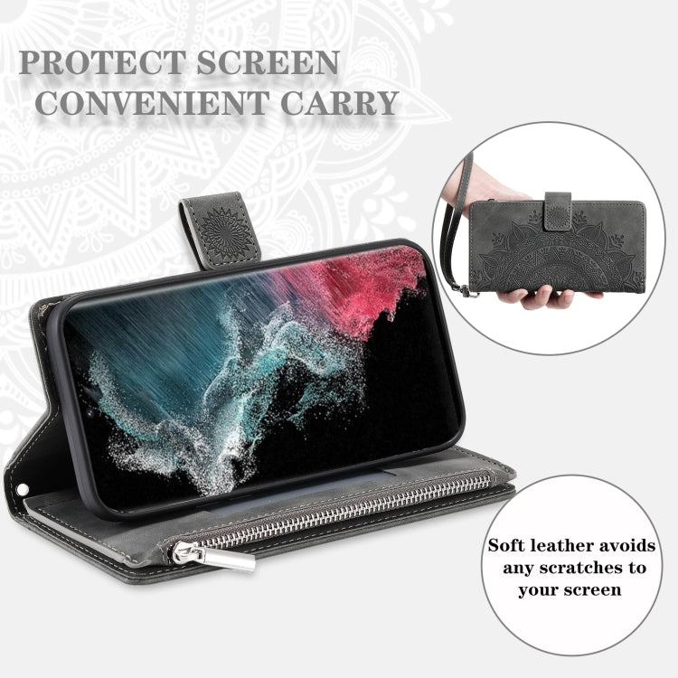 For Samsung Galaxy S25 Ultra 5G Multi-Card Totem Zipper Leather Phone Case(Grey)