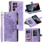 For Samsung Galaxy S25 Ultra 5G Multi-Card Totem Zipper Leather Phone Case(Purple)