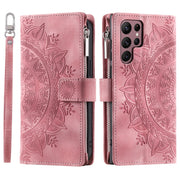 For Samsung Galaxy S25 Ultra 5G Multi-Card Totem Zipper Leather Phone Case(Pink)