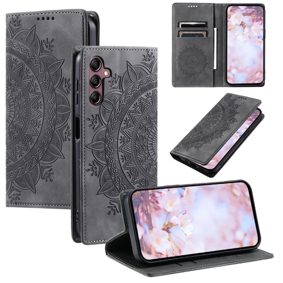For Samsung Galaxy S25 5G Totem Embossed Magnetic Leather Phone Case(Grey)