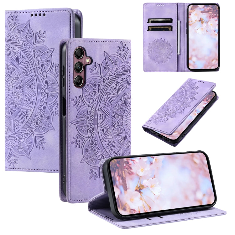 For Samsung Galaxy S25 5G Totem Embossed Magnetic Leather Phone Case(Purple)