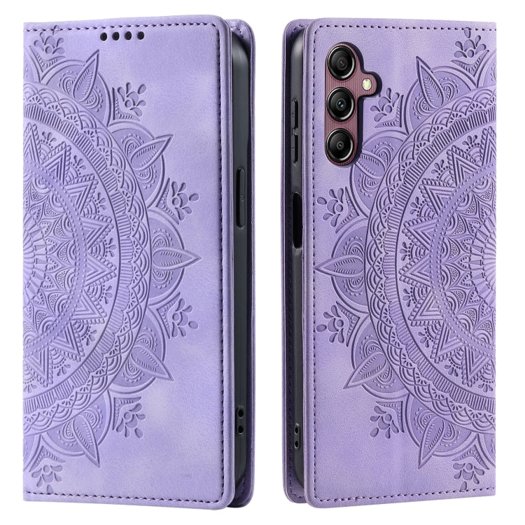 For Samsung Galaxy S25 5G Totem Embossed Magnetic Leather Phone Case(Purple)
