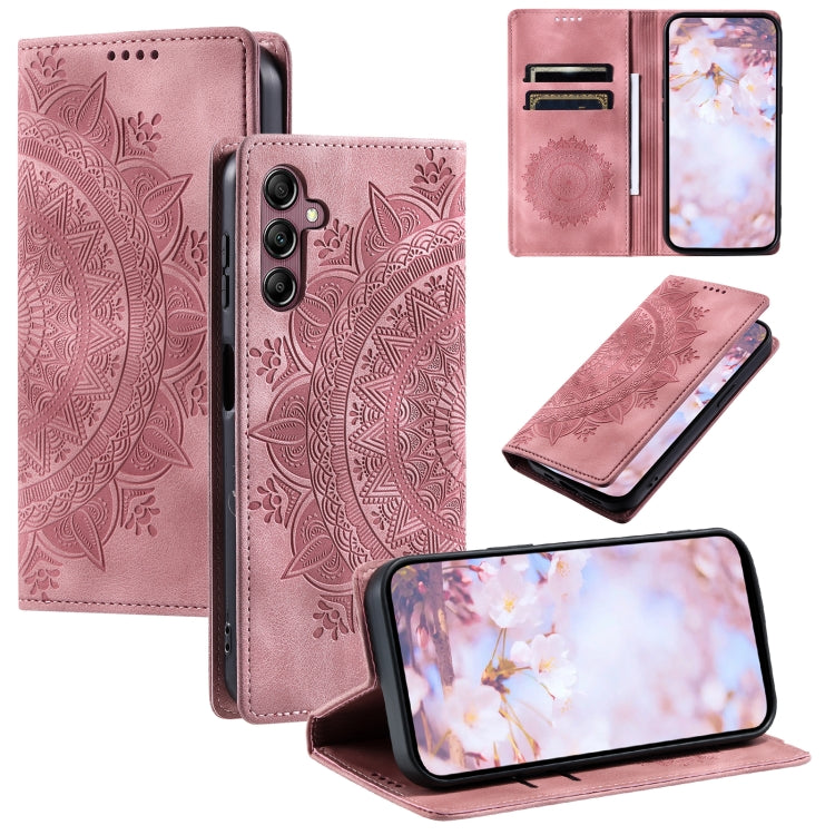 For Samsung Galaxy S25+ 5G Totem Embossed Magnetic Leather Phone Case(Rose Gold)