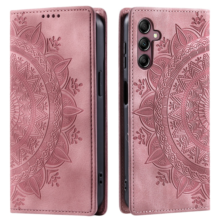 For Samsung Galaxy S25+ 5G Totem Embossed Magnetic Leather Phone Case(Rose Gold)