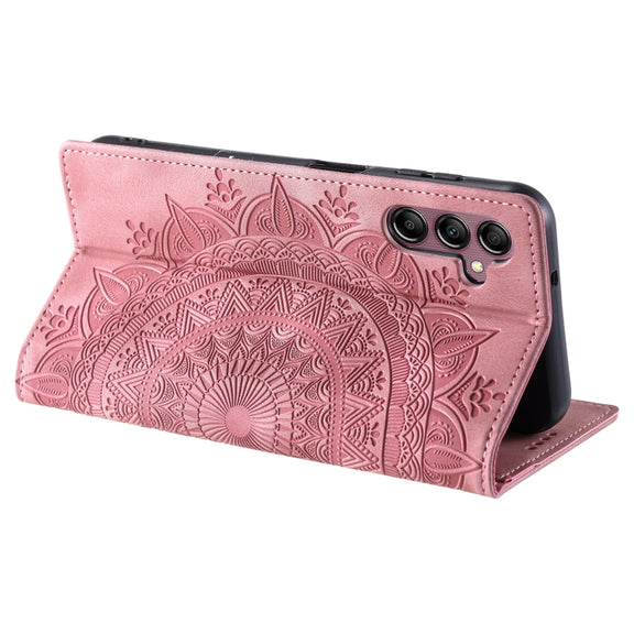 For Samsung Galaxy S25+ 5G Totem Embossed Magnetic Leather Phone Case(Rose Gold)