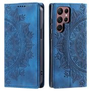 For Samsung Galaxy S25 Ultra 5G Totem Embossed Magnetic Leather Phone Case(Blue)