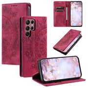 For Samsung Galaxy S25 Ultra 5G Totem Embossed Magnetic Leather Phone Case(Red)