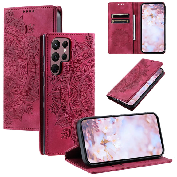 For Samsung Galaxy S25 Ultra 5G Totem Embossed Magnetic Leather Phone Case(Red)