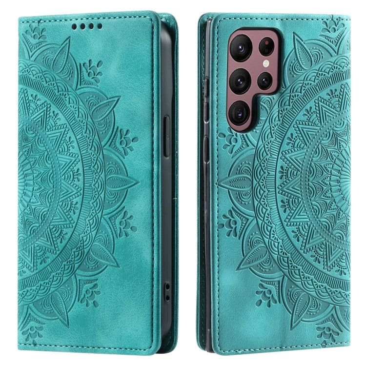 For Samsung Galaxy S25 Ultra 5G Totem Embossed Magnetic Leather Phone Case(Green)