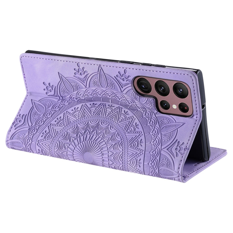 For Samsung Galaxy S25 Ultra 5G Totem Embossed Magnetic Leather Phone Case(Purple)