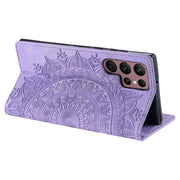 For Samsung Galaxy S25 Ultra 5G Totem Embossed Magnetic Leather Phone Case(Purple)