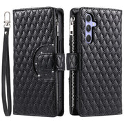 For Samsung Galaxy S25 5G Glitter Lattice Zipper Wallet Leather Phone Case(Black)