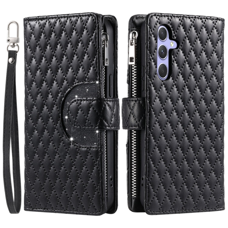 For Samsung Galaxy S25 5G Glitter Lattice Zipper Wallet Leather Phone Case(Black)