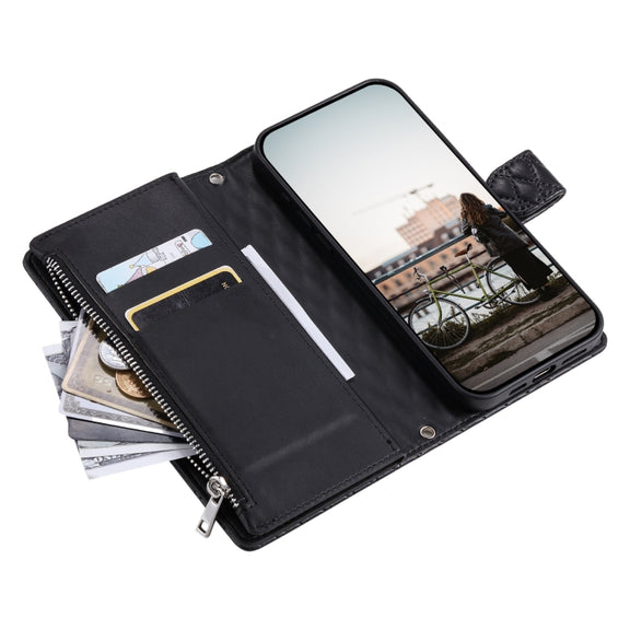 For Samsung Galaxy S25 5G Glitter Lattice Zipper Wallet Leather Phone Case(Black)