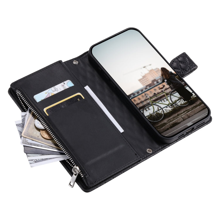 For Samsung Galaxy S25 5G Glitter Lattice Zipper Wallet Leather Phone Case(Black)