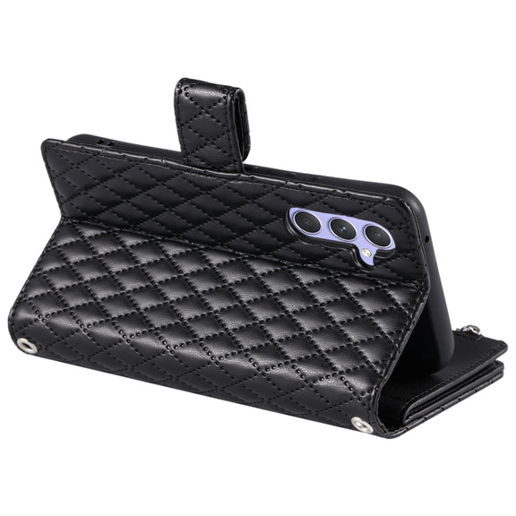 For Samsung Galaxy S25 5G Glitter Lattice Zipper Wallet Leather Phone Case(Black)