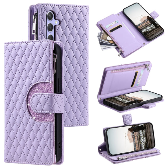For Samsung Galaxy S25 5G Glitter Lattice Zipper Wallet Leather Phone Case(Purple)