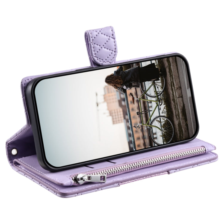 For Samsung Galaxy S25 5G Glitter Lattice Zipper Wallet Leather Phone Case(Purple)