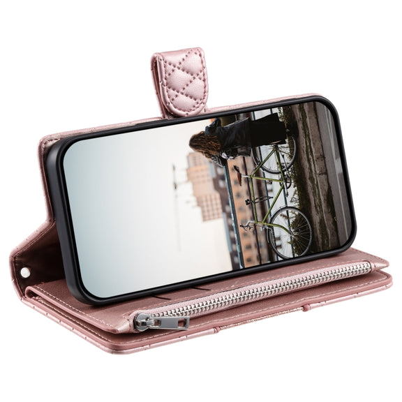 For Samsung Galaxy S25 5G Glitter Lattice Zipper Wallet Leather Phone Case(Rose Gold)