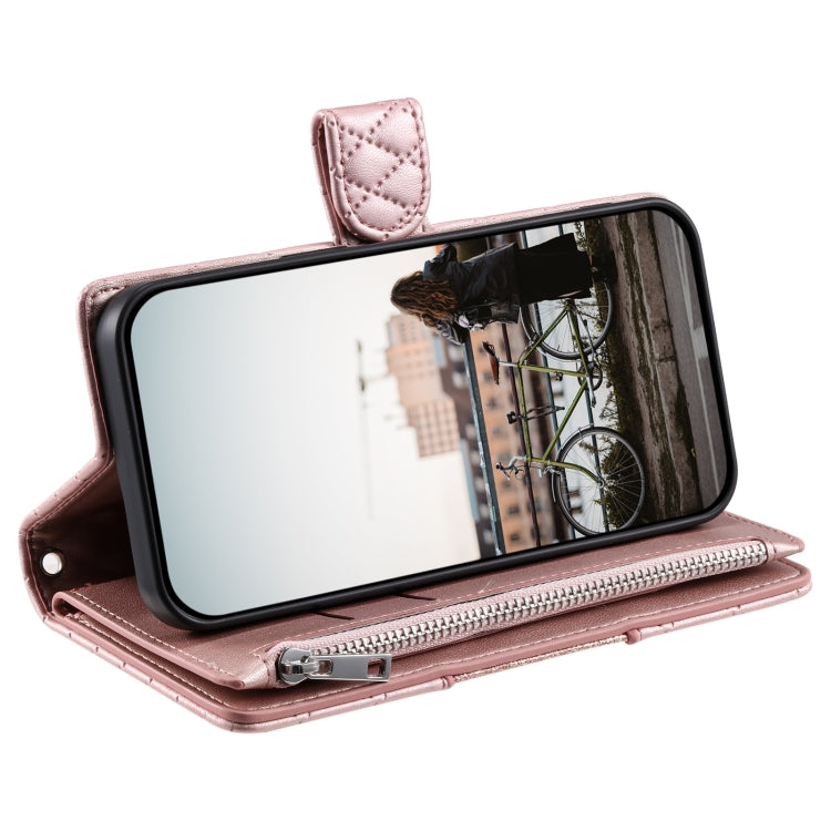 For Samsung Galaxy S25 5G Glitter Lattice Zipper Wallet Leather Phone Case(Rose Gold)