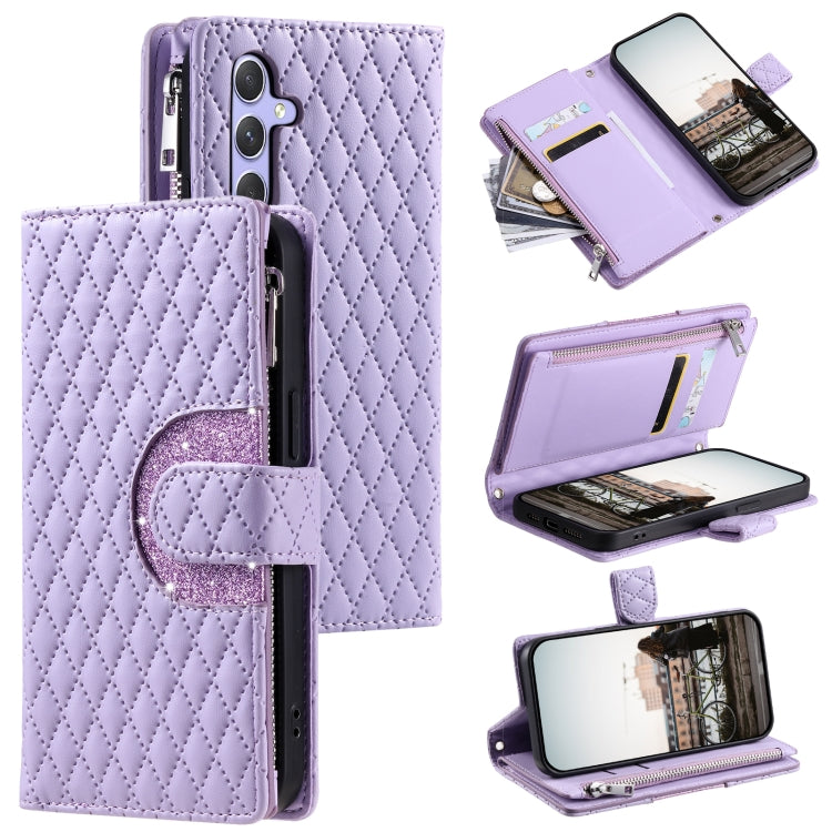 For Samsung Galaxy S25+ 5G Glitter Lattice Zipper Wallet Leather Phone Case(Purple)