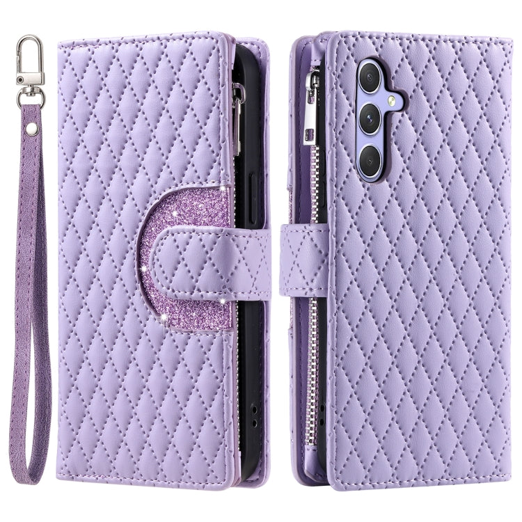 For Samsung Galaxy S25+ 5G Glitter Lattice Zipper Wallet Leather Phone Case(Purple)