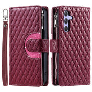 For Samsung Galaxy S25+ 5G Glitter Lattice Zipper Wallet Leather Phone Case(Wine Red)