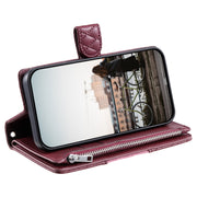 For Samsung Galaxy S25+ 5G Glitter Lattice Zipper Wallet Leather Phone Case(Wine Red)