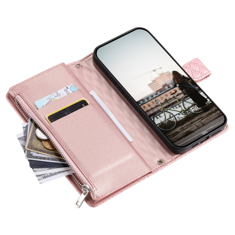 For Samsung Galaxy S25+ 5G Glitter Lattice Zipper Wallet Leather Phone Case(Rose Gold)