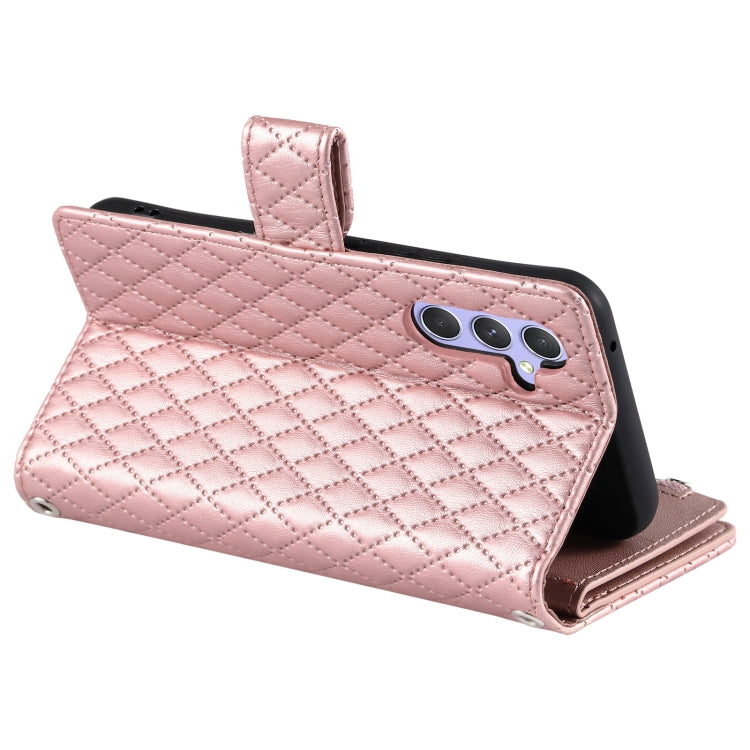 For Samsung Galaxy S25+ 5G Glitter Lattice Zipper Wallet Leather Phone Case(Rose Gold)