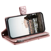 For Samsung Galaxy S25+ 5G Glitter Lattice Zipper Wallet Leather Phone Case(Rose Gold)