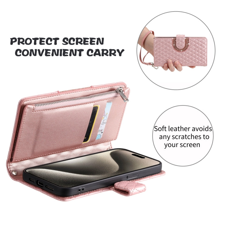 For Samsung Galaxy S25+ 5G Glitter Lattice Zipper Wallet Leather Phone Case(Rose Gold)