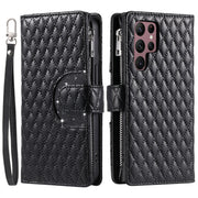 For Samsung Galaxy S25 Ultra 5G Glitter Lattice Zipper Wallet Leather Phone Case(Black)