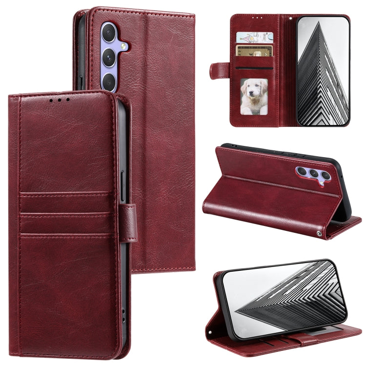 For Samsung Galaxy S25+ 5G Simple 6-Card Wallet Leather Phone Case(Wine Red)