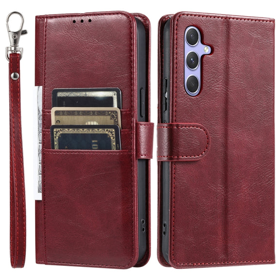 For Samsung Galaxy S25+ 5G Simple 6-Card Wallet Leather Phone Case(Wine Red)