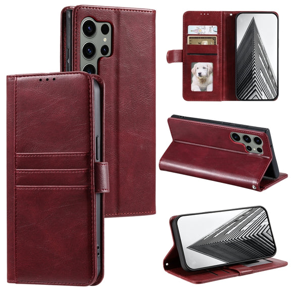 For Samsung Galaxy S25 Ultra 5G Simple 6-Card Wallet Leather Phone Case(Wine Red)