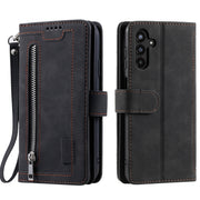 For Samsung Galaxy S25 5G Nine Card Zipper Bag Leather Phone Case with Lanyard(Black)